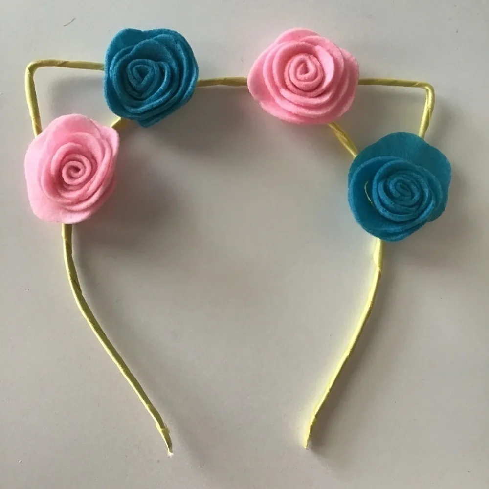 NEW Cat Kitten Ears Hair Headband Felt Flowers Halloween Party Costume Crafts